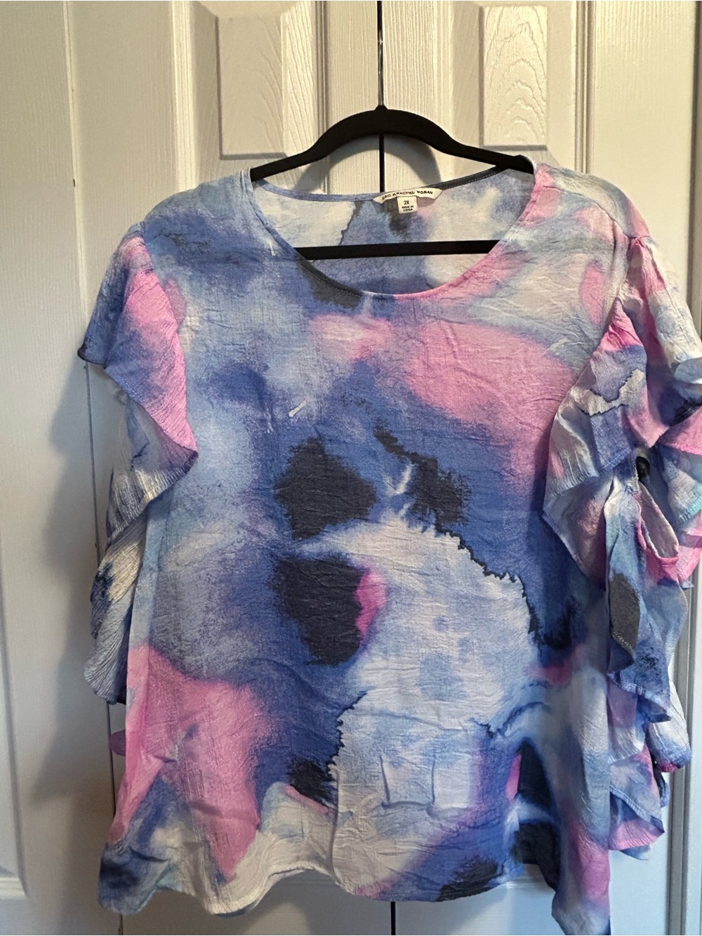 Zac & Rachel Women’s Blue & Pink Tie-Dye Ruffle Sleeve Top